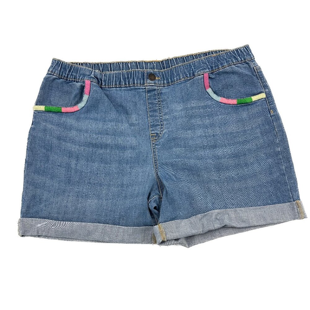 Thereabouts Cuffed Pull On 5" Inseam Girls size 20.5 ‎ Blue Denim Jean Shorts.